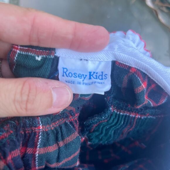 Vintage Rosey kids Plaid Romper Baby Girl 18 months Smocked  Embroidered Holiday - Picture 5 of 6